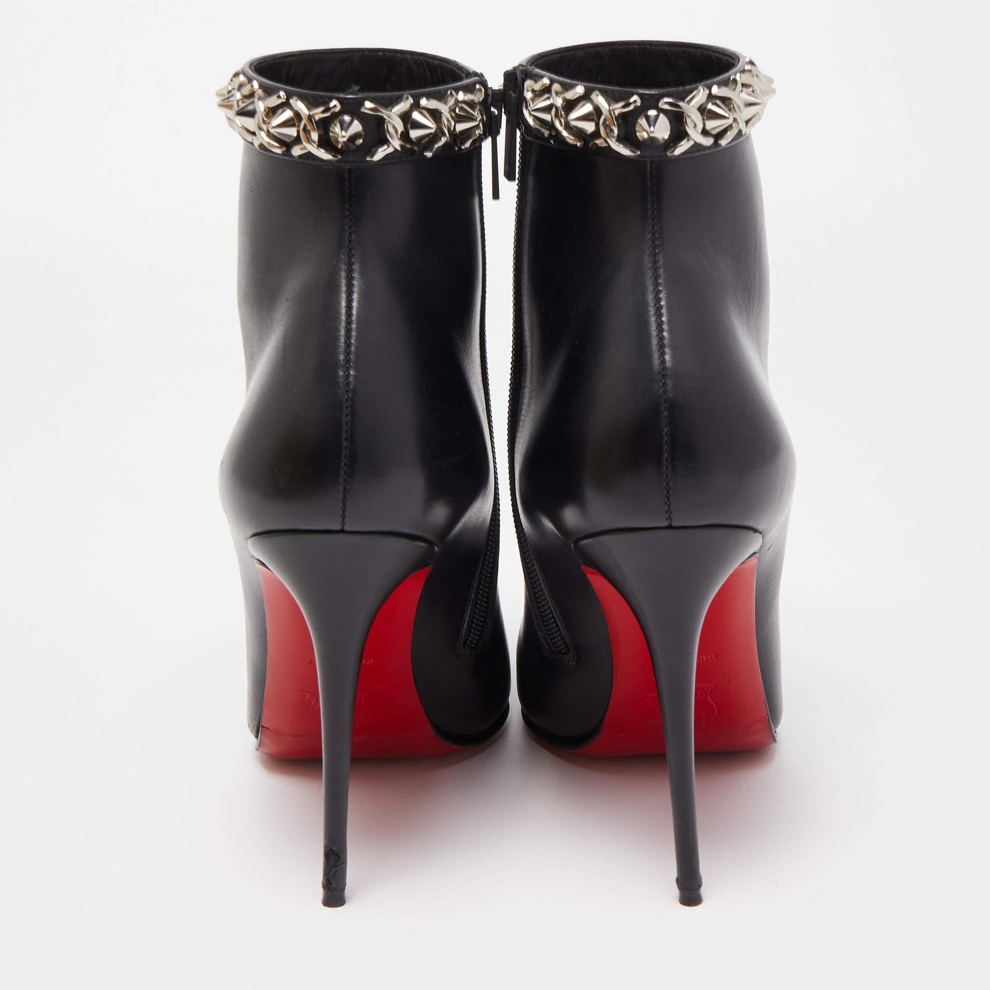 Christian Louboutin Black Leather Booty Chain Ankle Boots 1