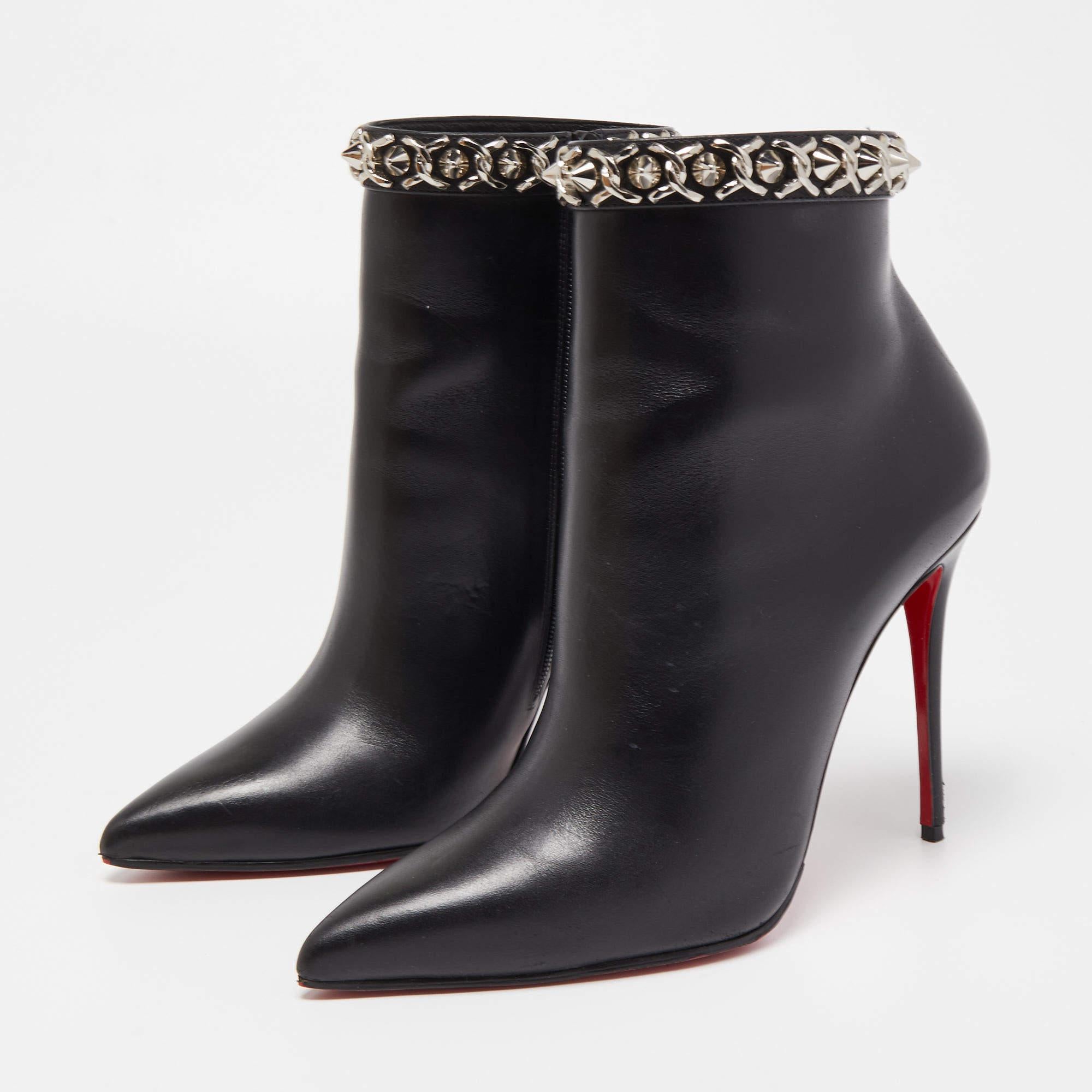 Christian Louboutin Black Leather Booty Chain Ankle Boots 2