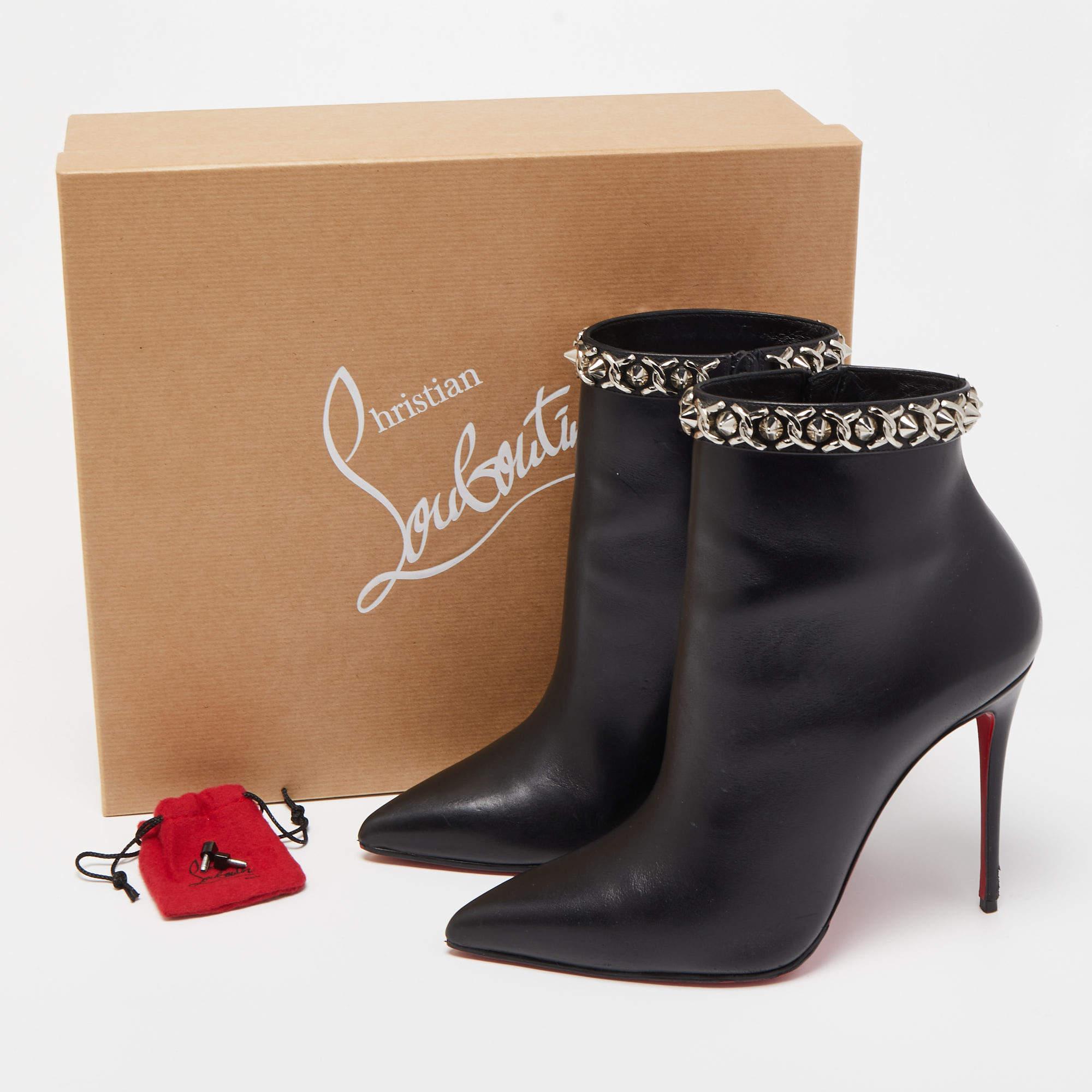 Christian Louboutin Black Leather Booty Chain Ankle Boots 3