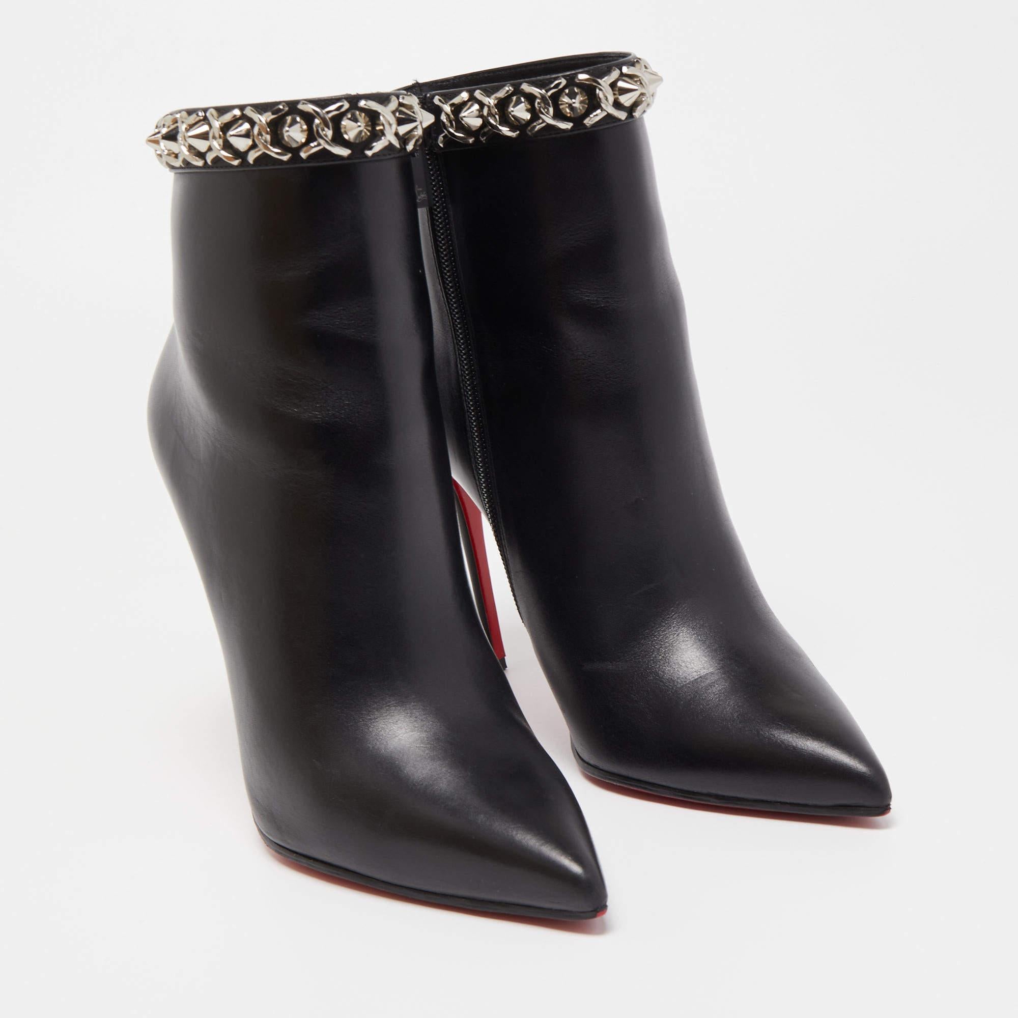 Christian Louboutin Black Leather Booty Chain Ankle Boots 5
