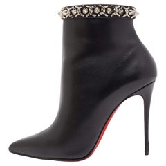 Christian Louboutin Black Leather Booty Chain Ankle Boots