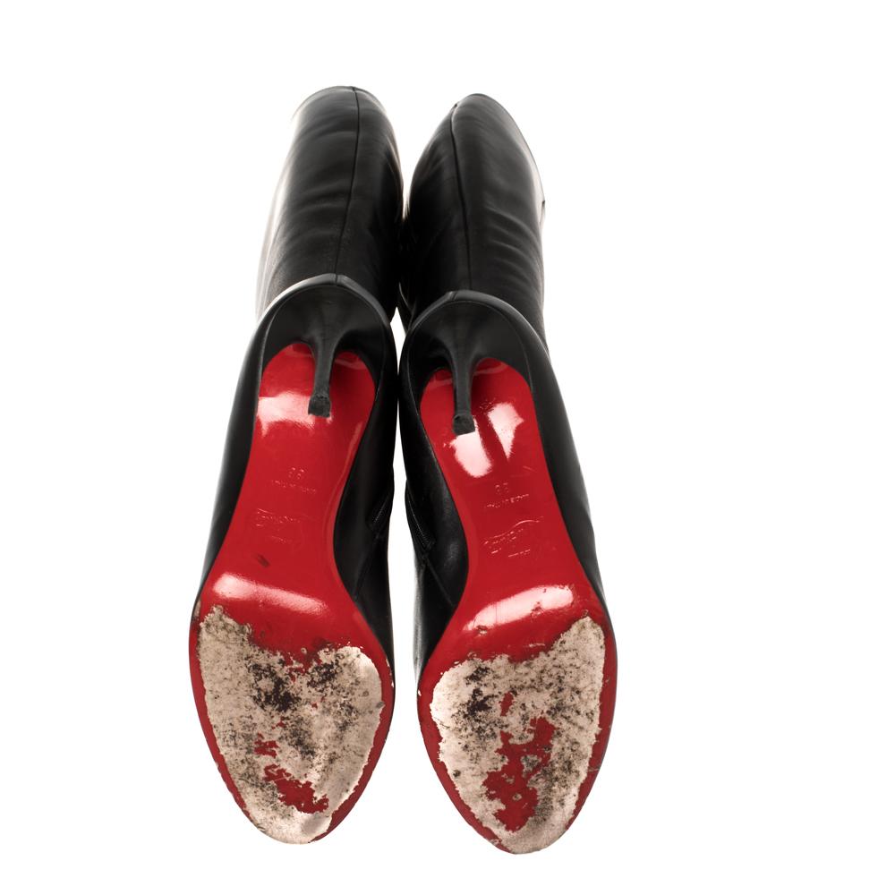 Women's Christian Louboutin Black Leather Botalili Knee Length Boots Size 36