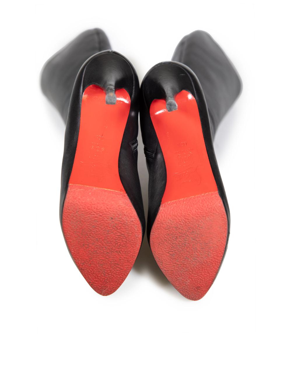 Women's Christian Louboutin Black Leather Bourge 100 Boots Size IT 40.5