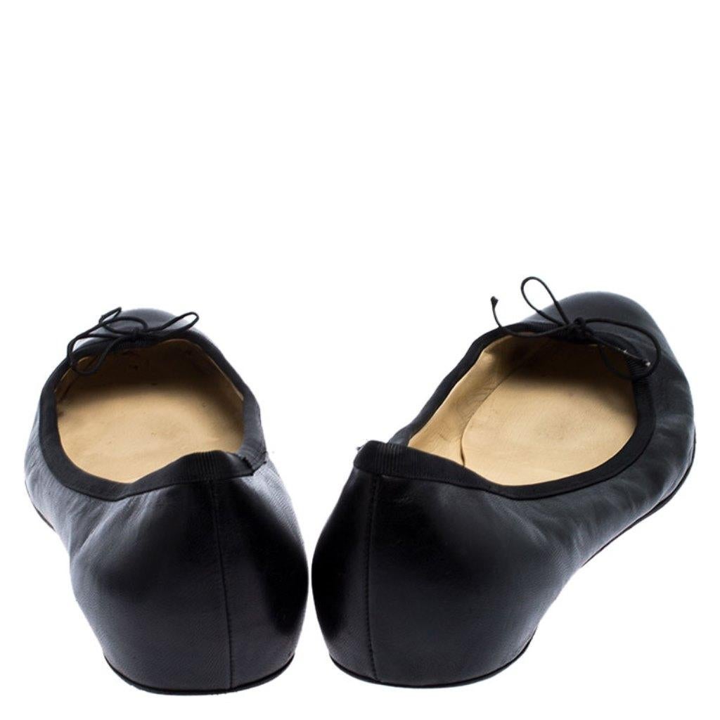 Christian Louboutin Black Leather Bow Ballet Flats Size 40.5 In Fair Condition In Dubai, Al Qouz 2