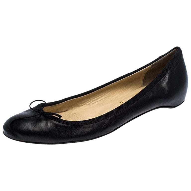 Christian Louboutin Black Leather Bow Ballet Flats Size 40.5 For Sale ...
