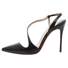 Christian Louboutin Black Leather Brandina Slingback Sandals Size 40.5