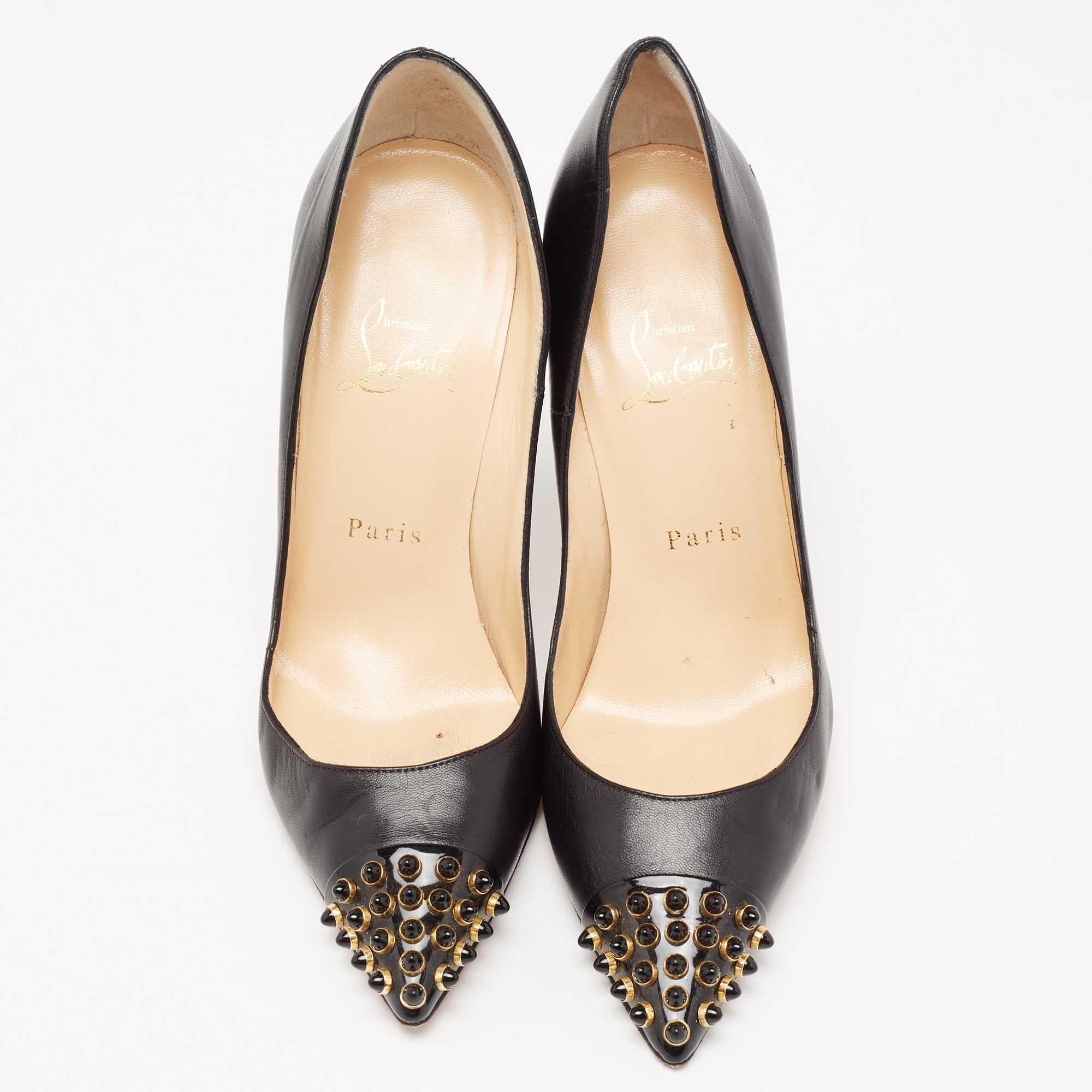Women's Christian Louboutin Black Leather Cabo Pumps Size 37.5