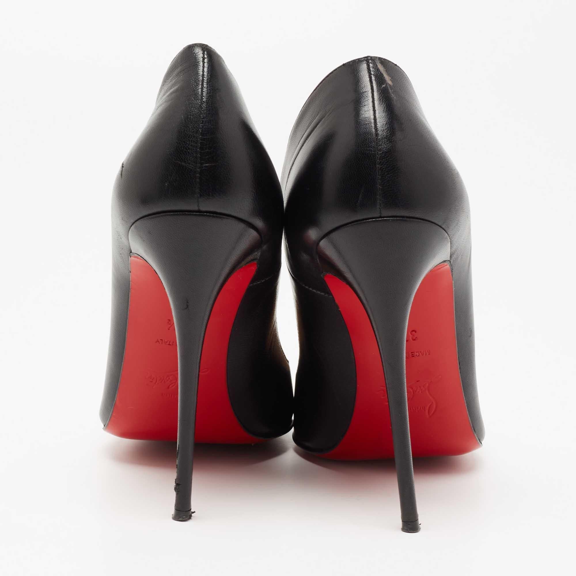 Christian Louboutin Black Leather Cabo Pumps Size 37.5 For Sale 1