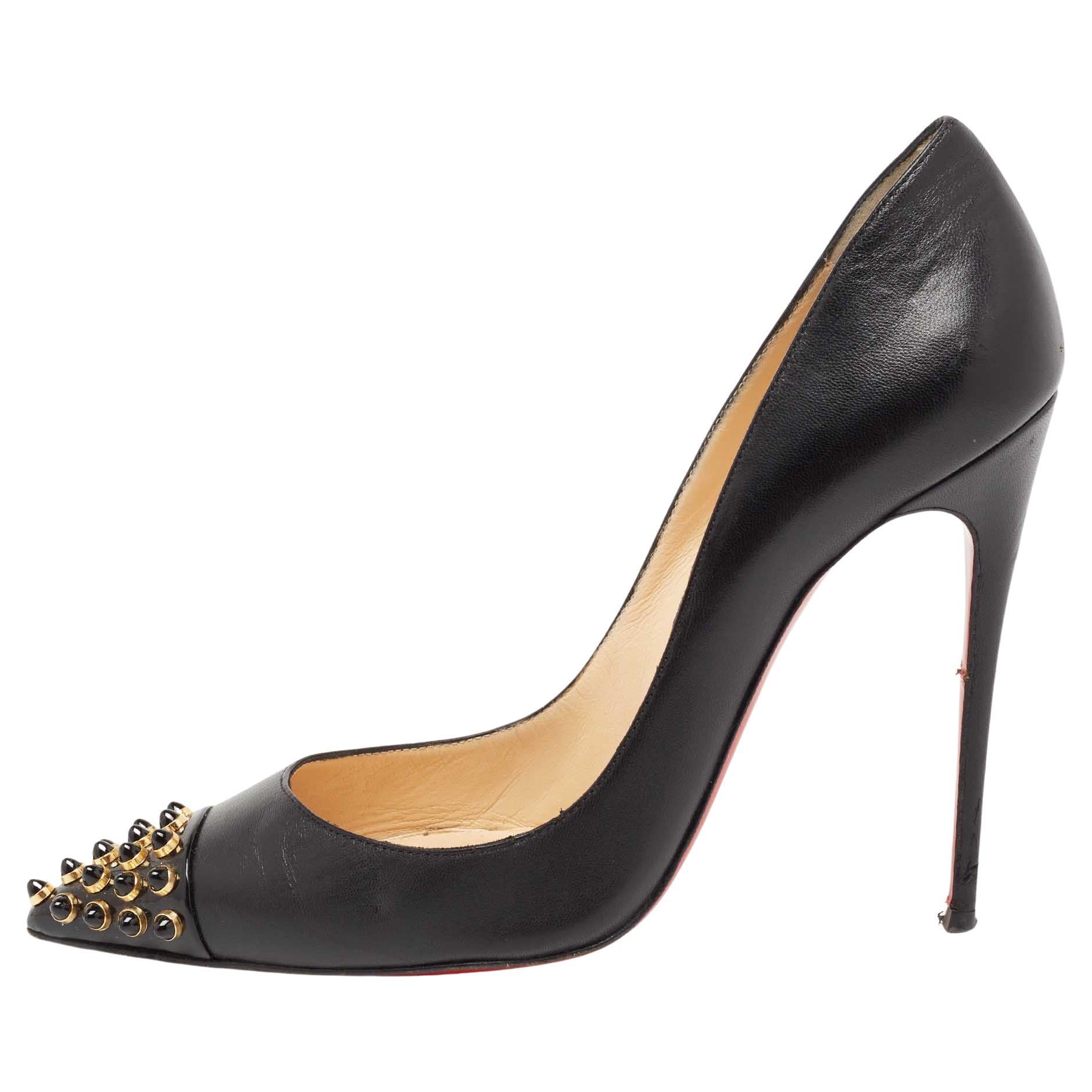 Christian Louboutin Black Leather Cabo Pumps Size 37.5 For Sale