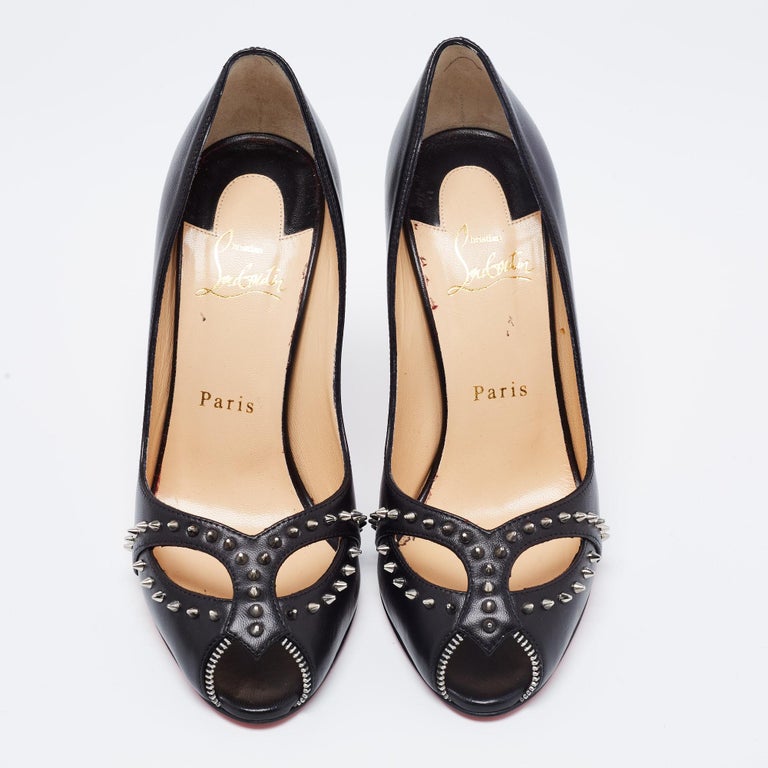 Christian Louboutin Black Leather Cagouletta PeepToe Pumps Size 38 For Sale at 1stDibs