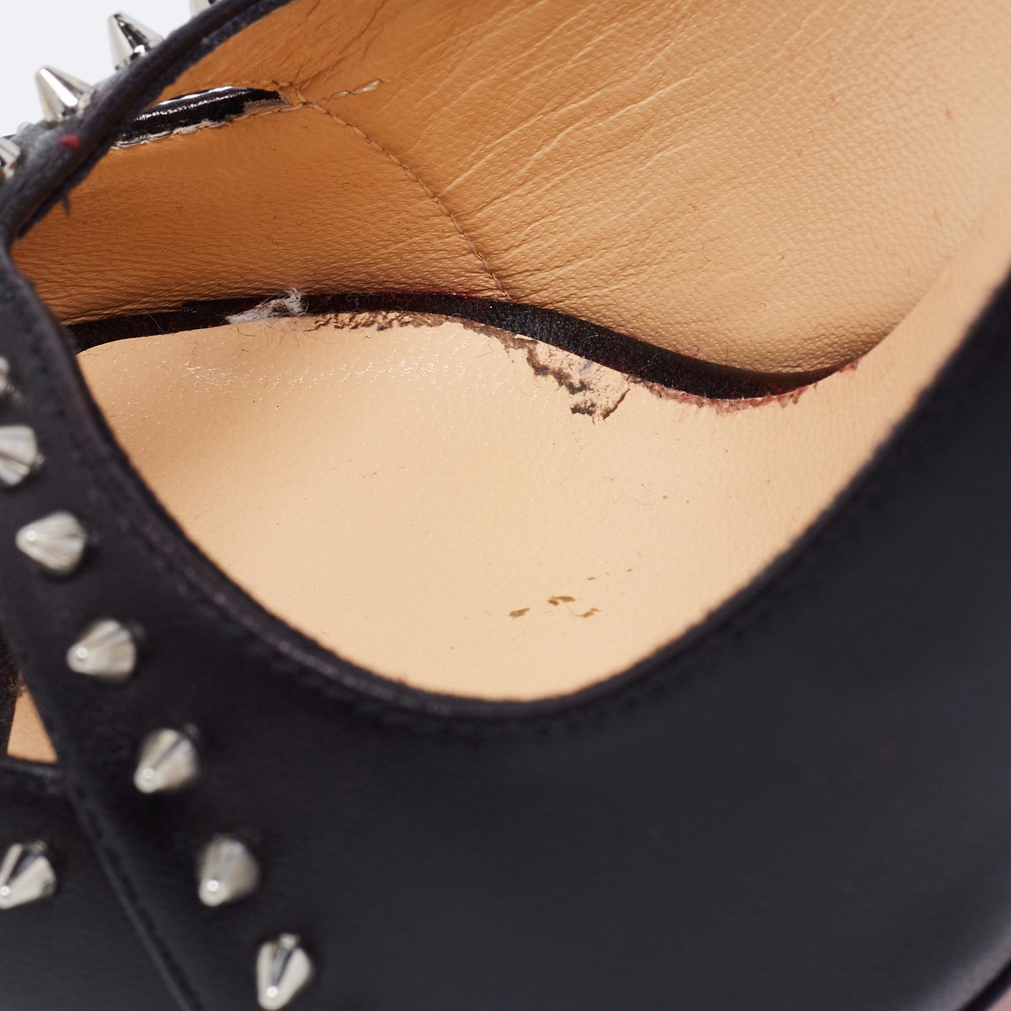 Christian Louboutin Black Leather Cagouletta Peep-Toe Pumps Size 38 5