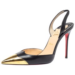 Christian Louboutin Black Leather Calamijane Cap Toe Slingback Sandals Size 38.5