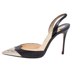 Christian Louboutin Black Leather Calamijane Slingback Sandals Size 37.5