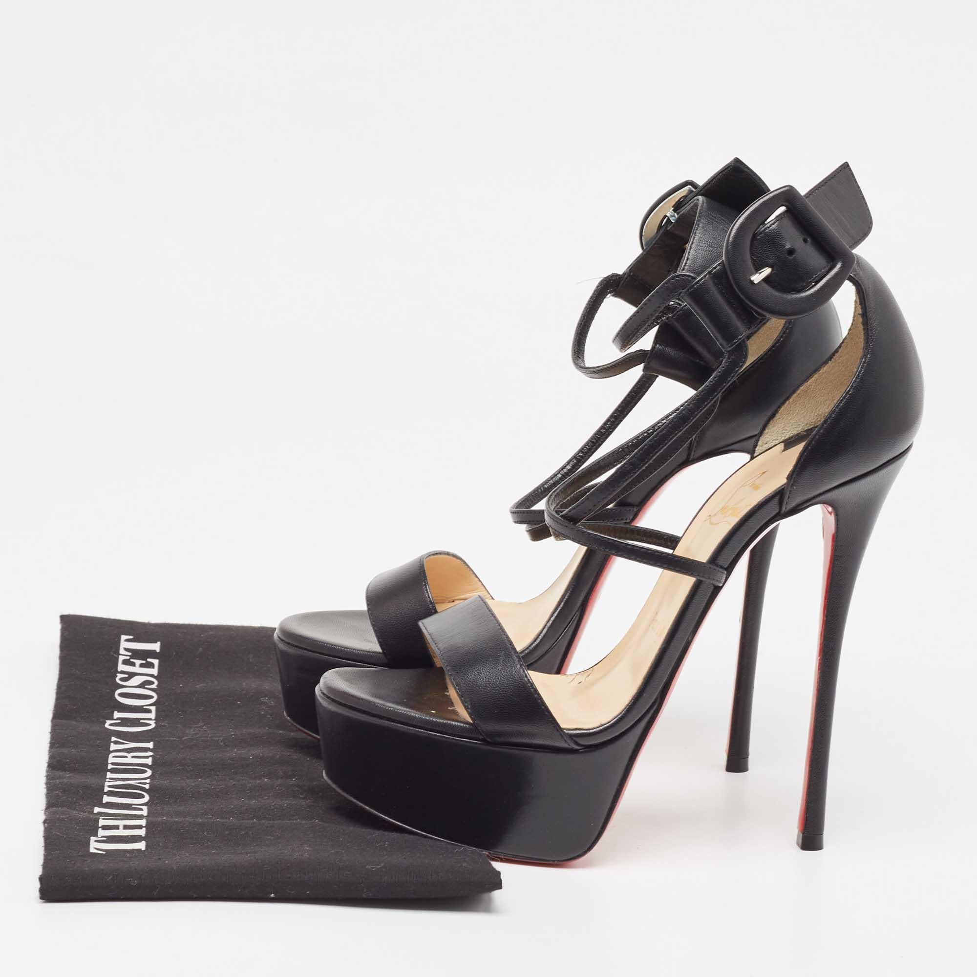 Christian Louboutin Black Leather Choca Sandals Size 37.5 For Sale 1