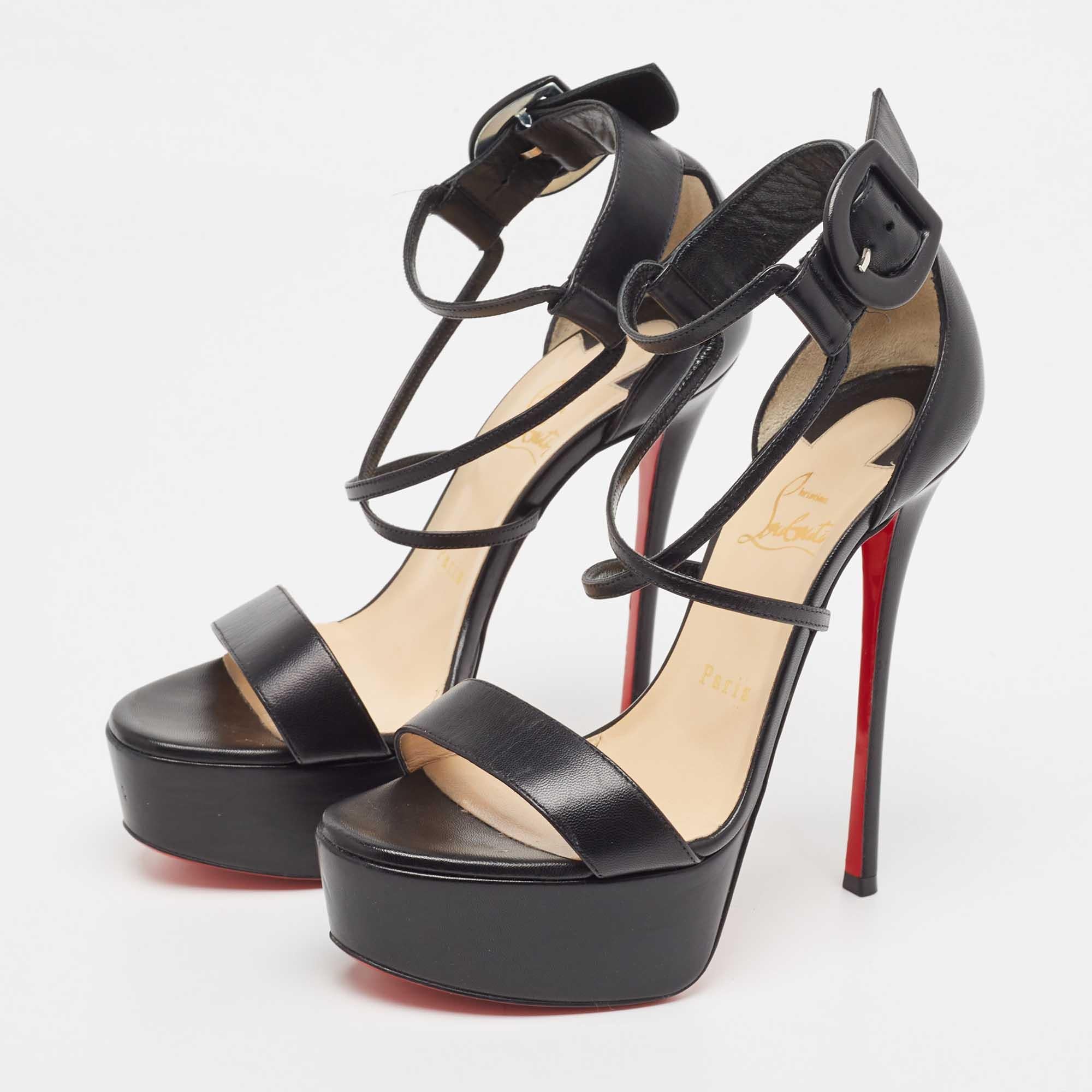 Christian Louboutin Black Leather Choca Sandals Size 37.5 For Sale 2