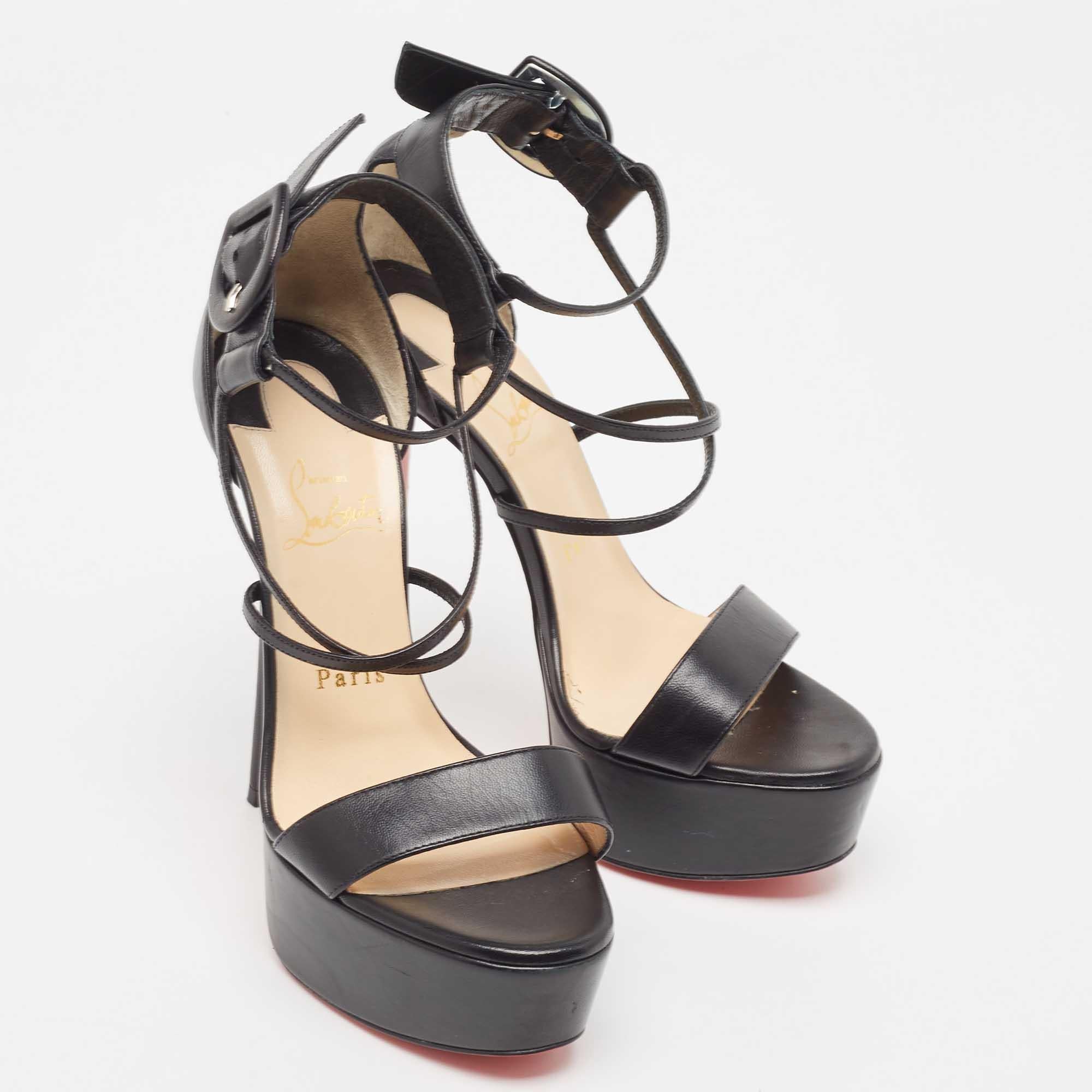 Christian Louboutin Black Leather Choca Sandals Size 37.5 For Sale 3