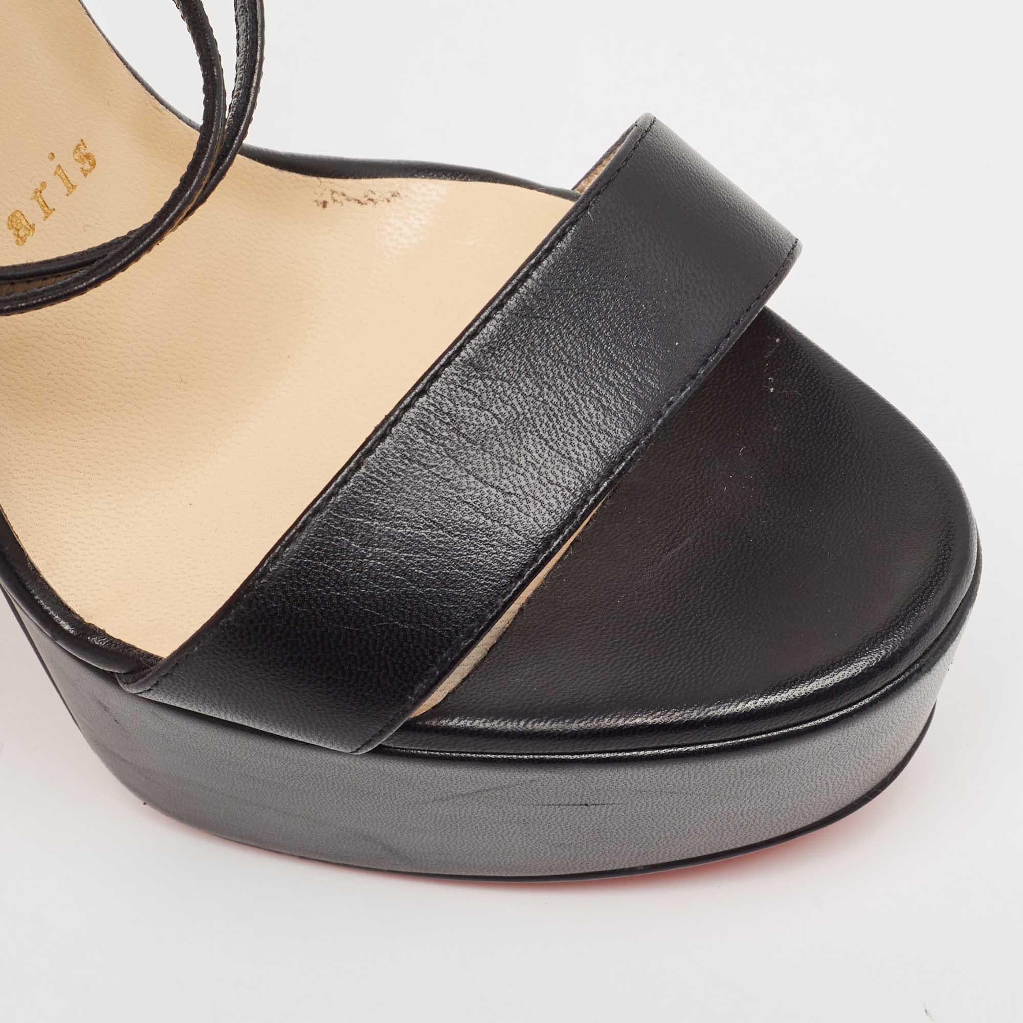Christian Louboutin Black Leather Choca Sandals Size 37.5 For Sale 5