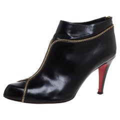 Christian Louboutin Black Leather Col Zipped Ankle Boots Size 39.5