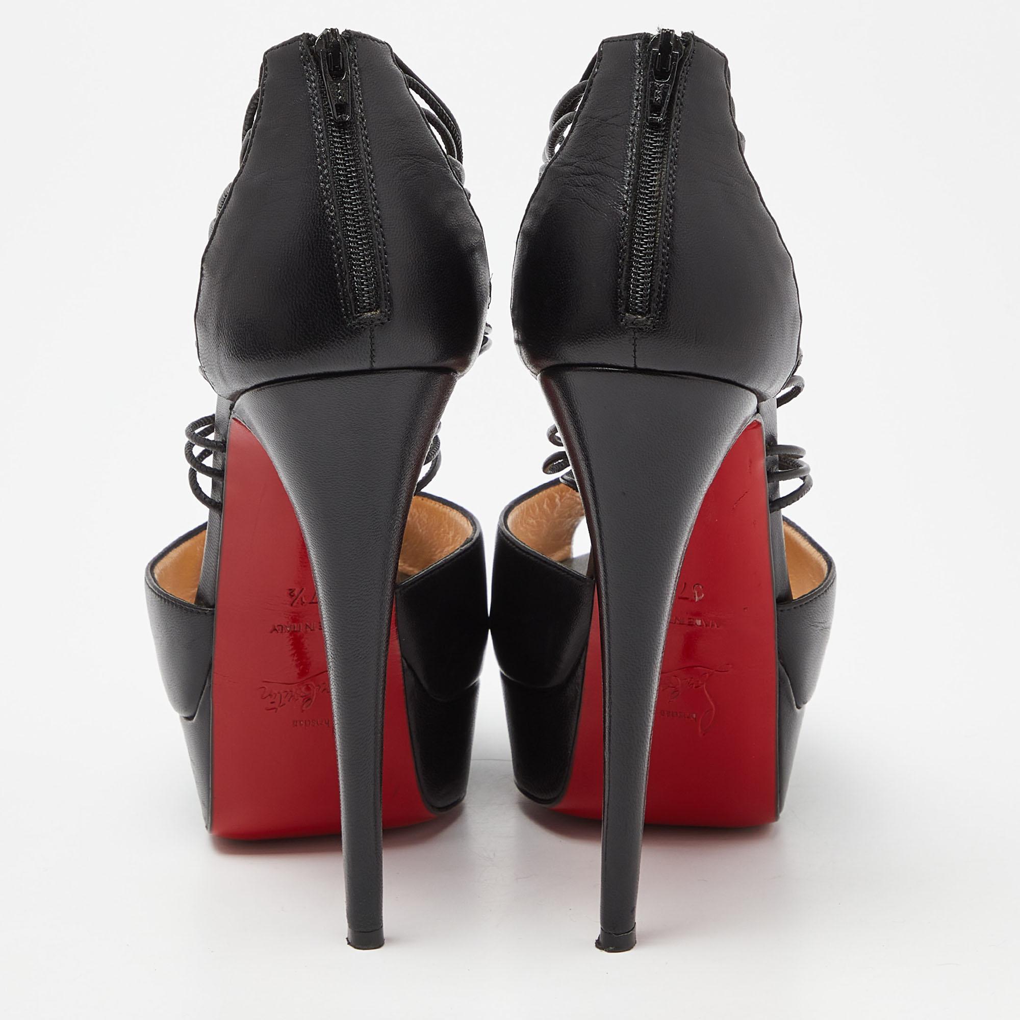Christian Louboutin Black Leather Confusalta Platform Sandals Size 37.5 For Sale 1