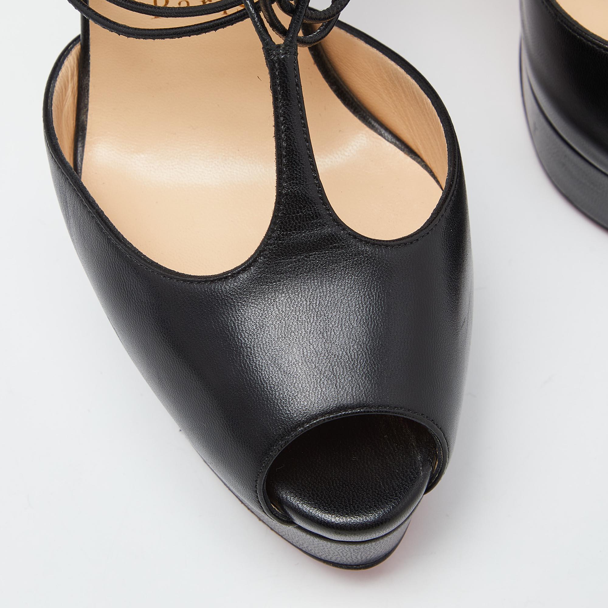 Christian Louboutin Black Leather Confusalta Platform Sandals Size 37.5 For Sale 3