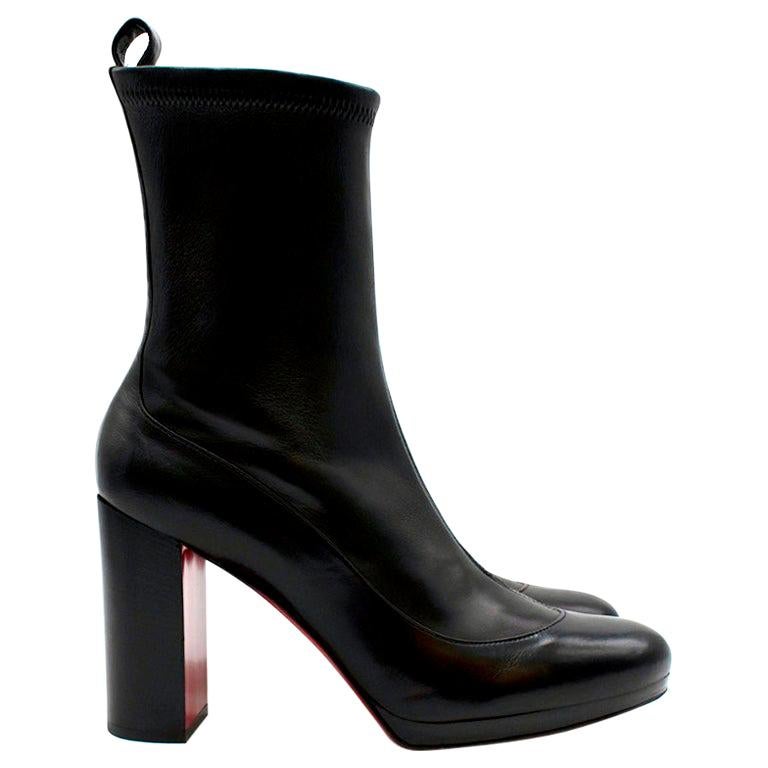 Christian Louboutin Black Leather Contrevent 100 Heeled Ankle Boots Size EU 39.5