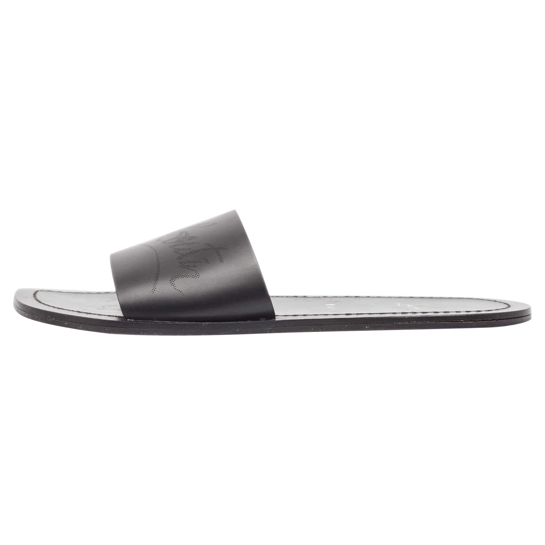 Christian Louboutin Black Leather Coolraoul Flat Slides Size 42