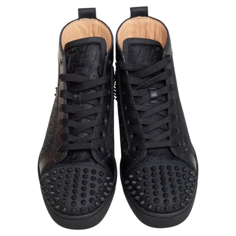 Christian Louboutin Black Leather Cotton Lou Spikes 2 High Top Sneakers ...