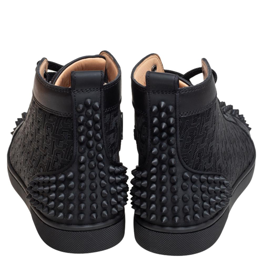Christian Louboutin Schwarz Leder Baumwolle Lou Spikes 2 High Top Turnschuhe Größe 40 Herren