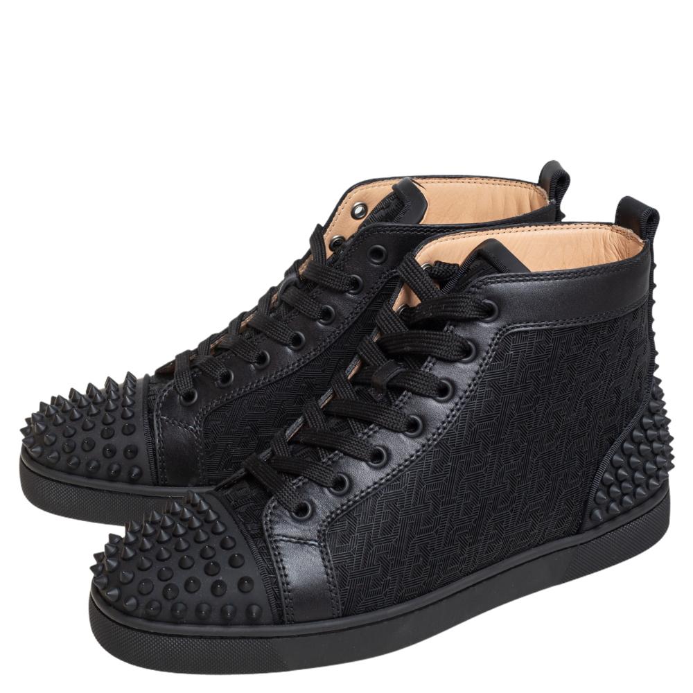 Christian Louboutin Schwarz Leder Baumwolle Lou Spikes 2 High Top Turnschuhe Größe 40 1