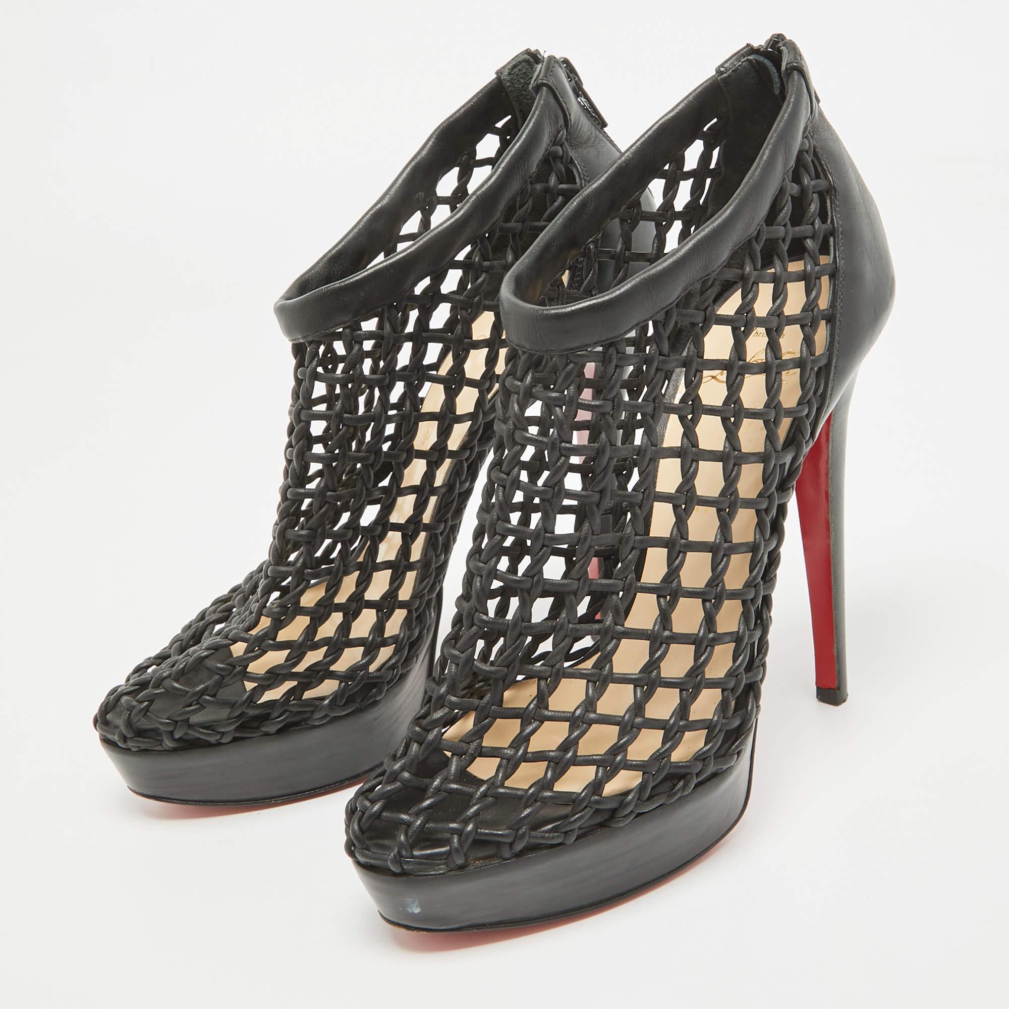 Christian Louboutin Black Leather Coussin Ankle Booties Size 39 For Sale 2