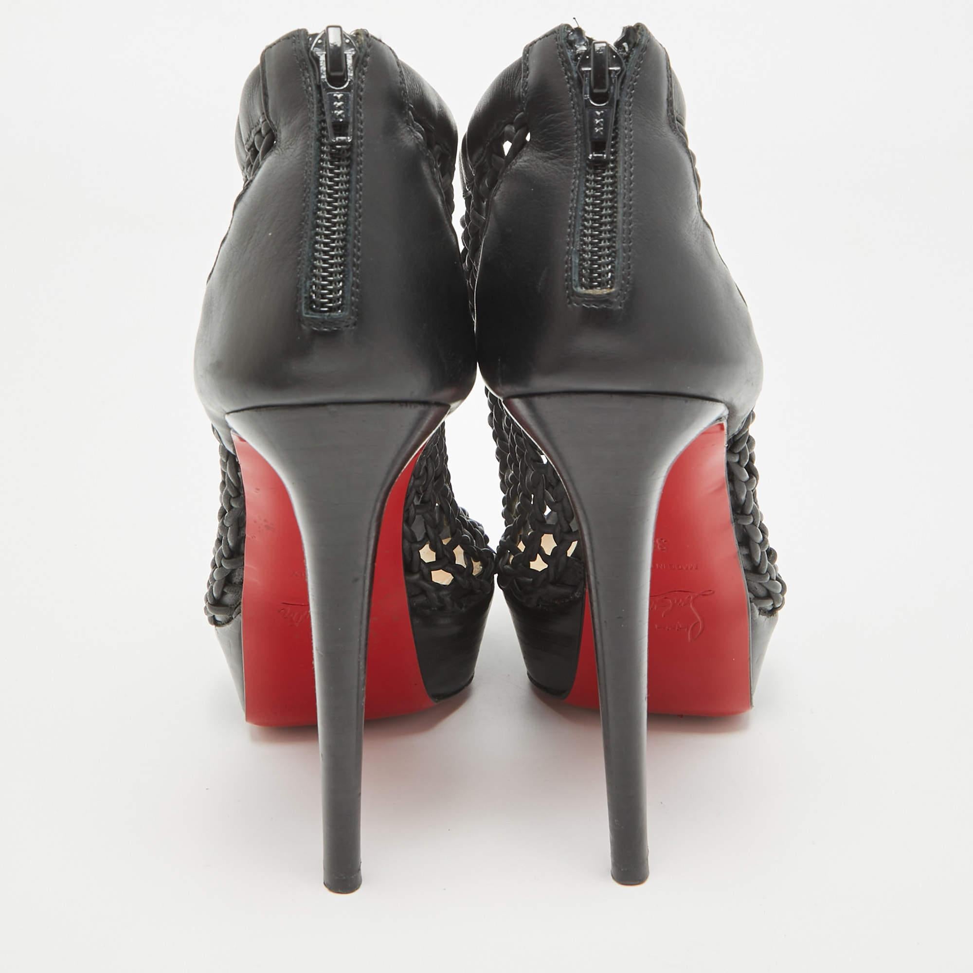 Christian Louboutin Black Leather Coussin Ankle Booties Size 39 For Sale 3