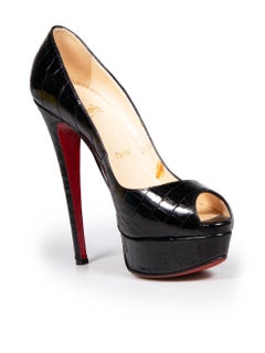 Christian Louboutin Black Leather Croc Lady Peep Heels Size IT 37