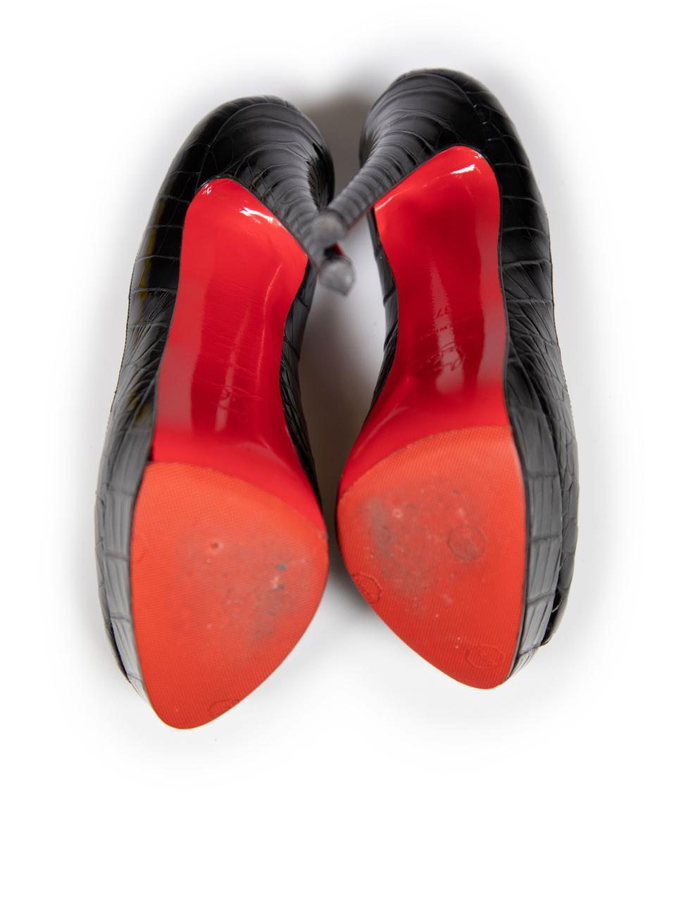 Women's Christian Louboutin Black Leather Croc Lady Peep Heels Size IT 37 For Sale