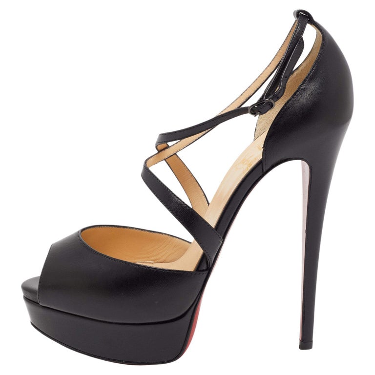 Christian Louboutin Black Leather Cross Me Sandals 39.5 For