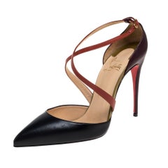 Christian Louboutin Black Leather Cross Strap D'orsay Pumps Size 38.5