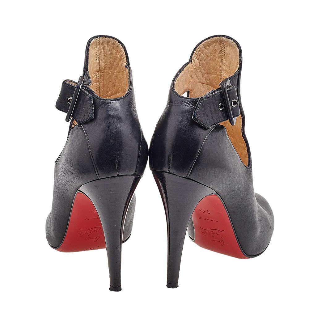 Women's Christian Louboutin Black Leather Cut-Out Ankle Booties Size 36.5 For Sale