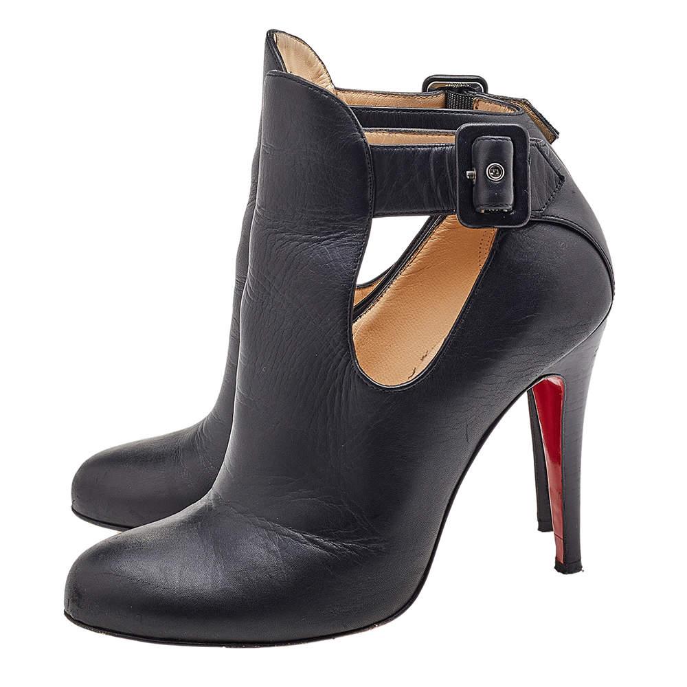 Christian Louboutin Black Leather Cut-Out Ankle Booties Size 36.5 For Sale 1