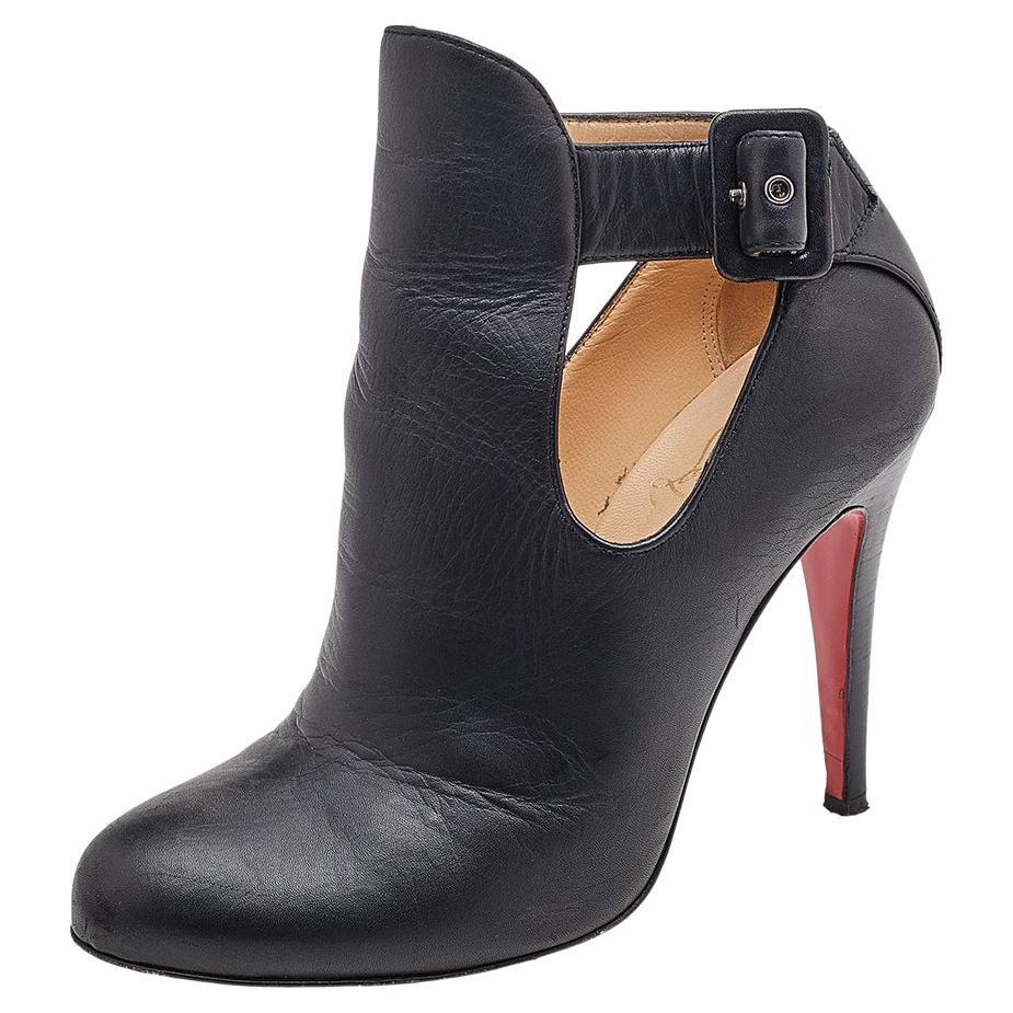 Christian Louboutin Black Leather Cut-Out Ankle Booties Size 36.5 For Sale