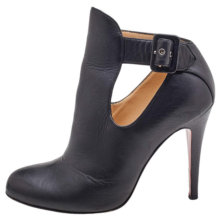 Christian Louboutin Black Leather Cut-Out Ankle Booties Size 36.5 For Sale