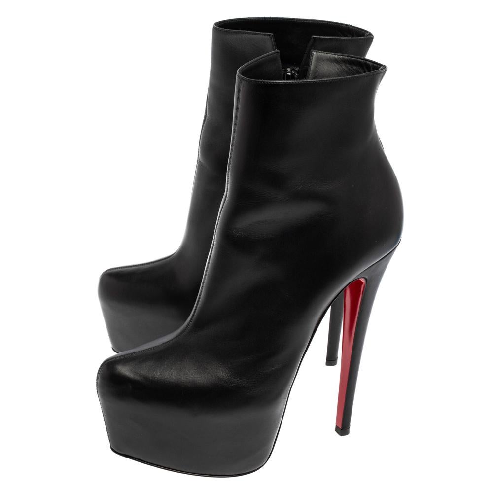 Christian Louboutin Black Leather Daf Booty Ankle Boots Size 37 1