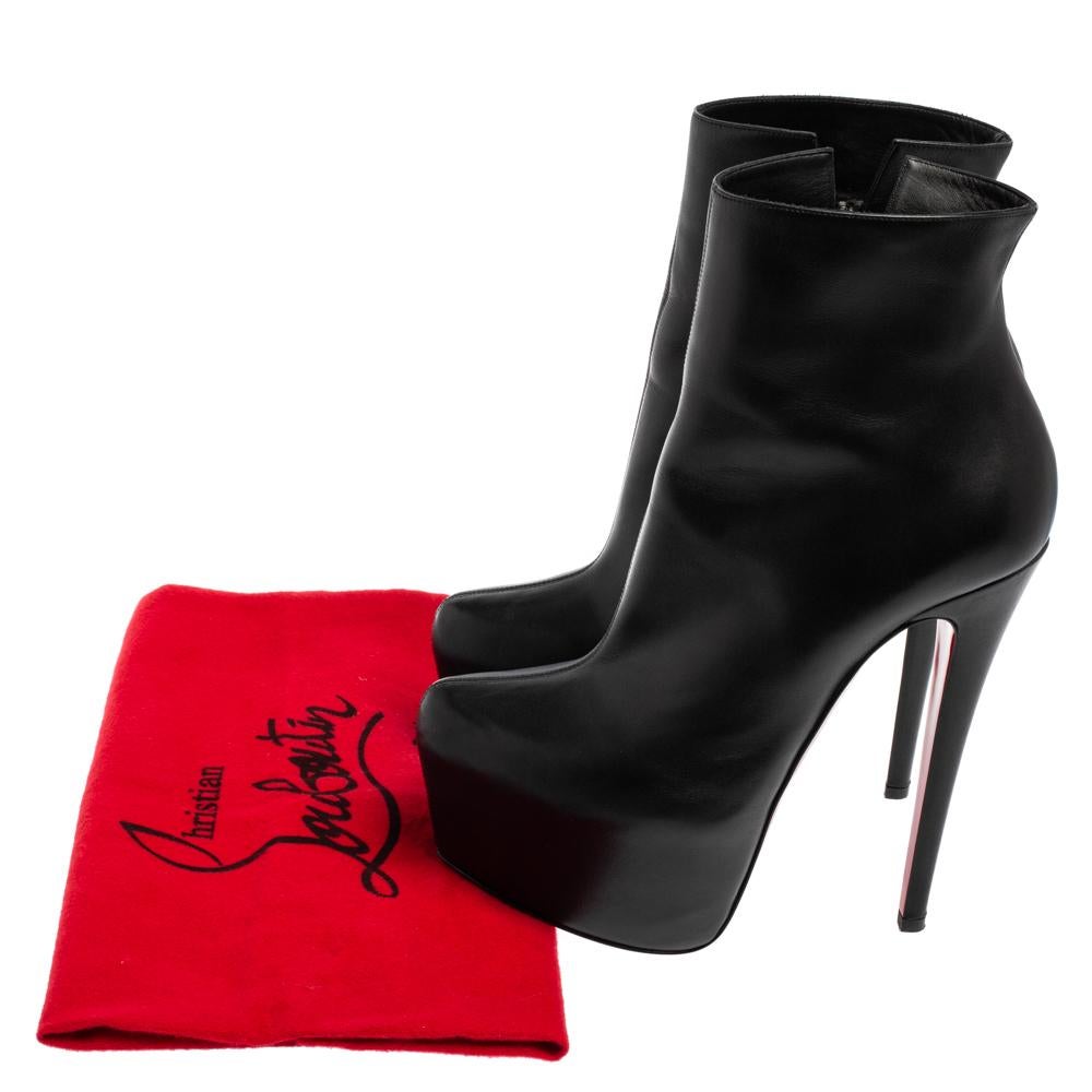 Christian Louboutin Black Leather Daf Booty Ankle Boots Size 37 2