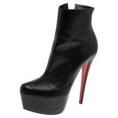 Christian Louboutin Black Leather Daf Booty Ankle Boots Size 37