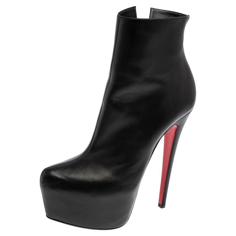 Christian Louboutin Black Leather Daf Booty Ankle Boots Size at 1stDibs | red bottoms boots, black boots with red bottoms