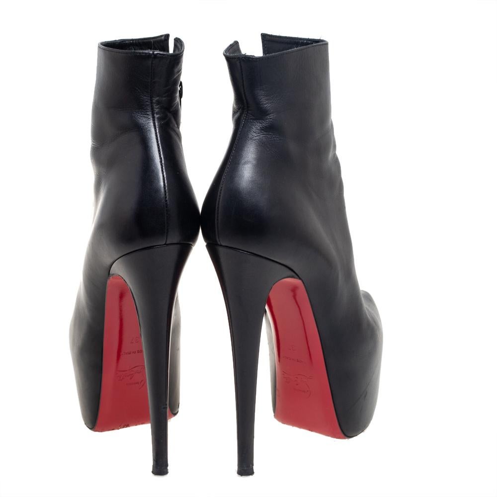 Women's Christian Louboutin Black Leather Daffodile Ankle Booties Size 37