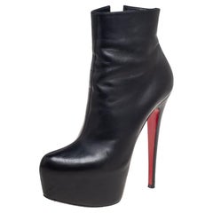 Christian Louboutin Black Leather Daffodile Ankle Booties Size 37