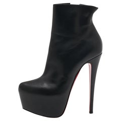 Christian Louboutin Black Leather Daffodile Platform Ankle Boots Size 38.5