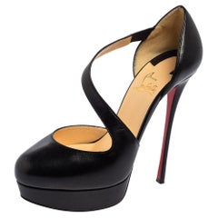 Christian Louboutin Black Leather Decalcoco Cross Strap Pumps 38.5