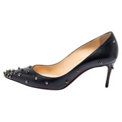 Christian Louboutin Black Leather Degraspike Pointed Toe Pumps Size 35