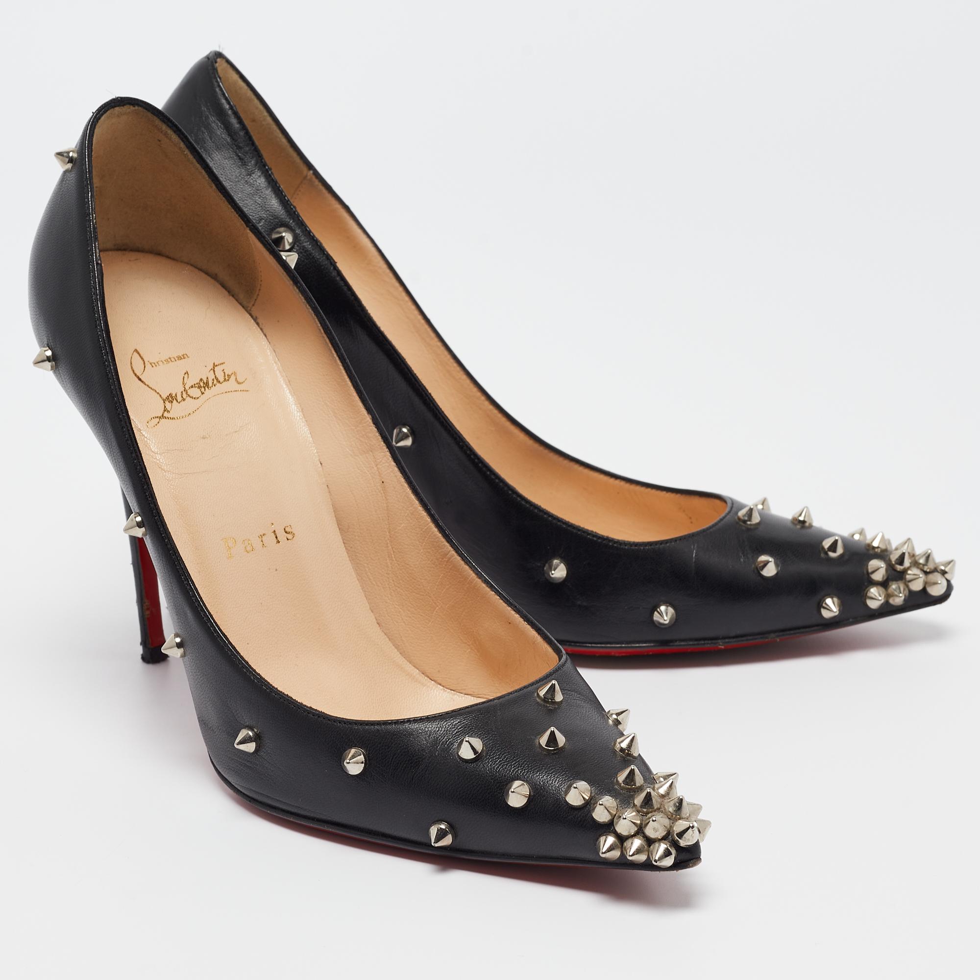 Christian Louboutin Black Leather Degraspike Pumps 38 For Sale 1