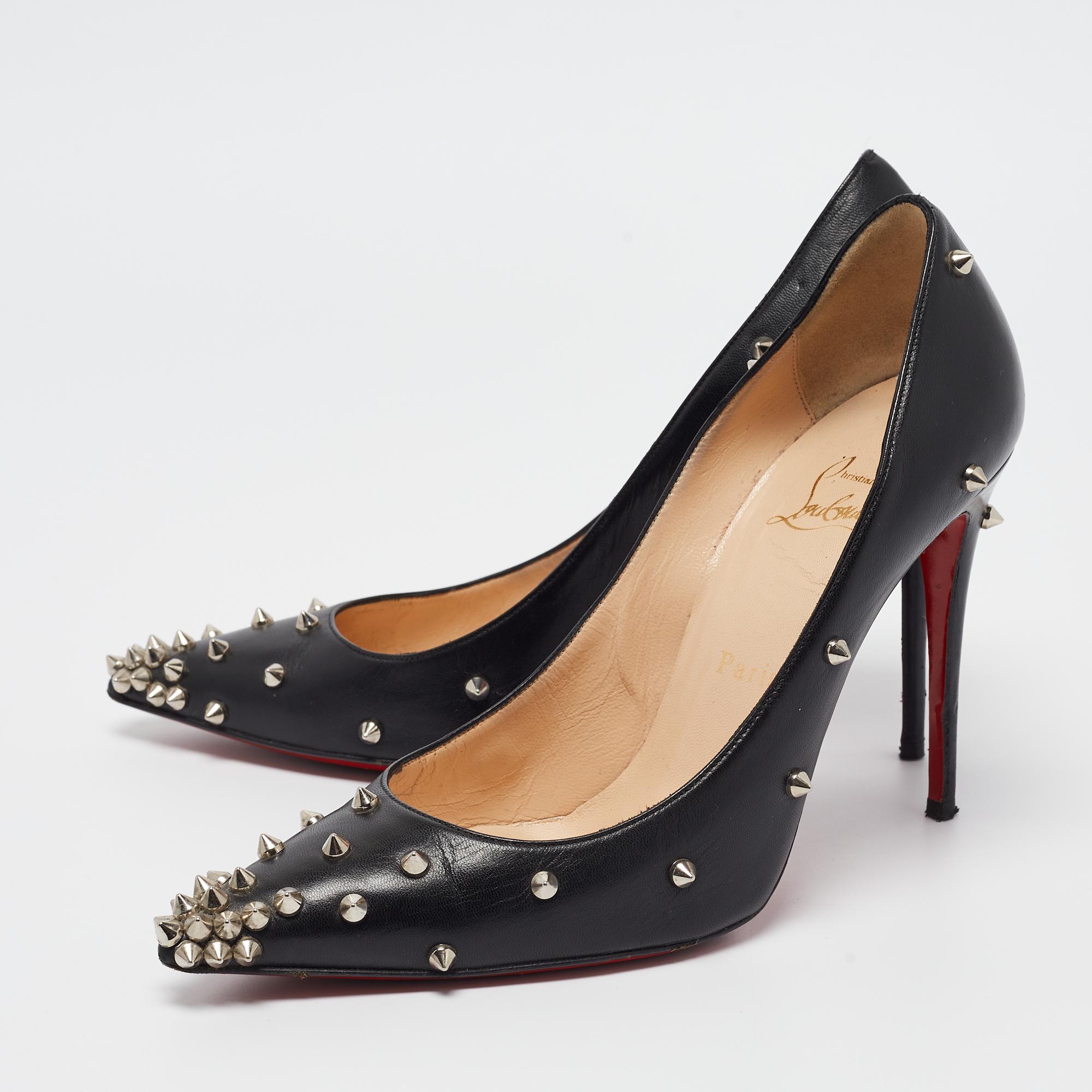 Christian Louboutin Black Leather Degraspike Pumps 38 For Sale 2